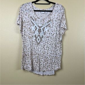 Zenergy Chico’s Top T-Shirt Tan Brown Animal Print Size L